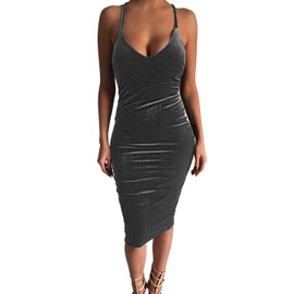 Carprinass Women's Sleeveless Bodycon Midi Dress Velvet Club Bandage Dress Gray