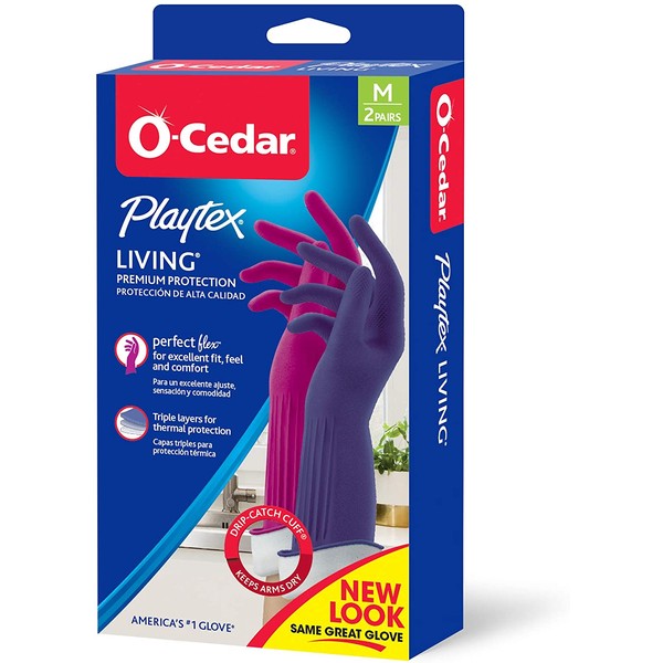 Playtex Living Combo Set Purple and Blue Drip Catch Medium Latex Gloves, 2 CT