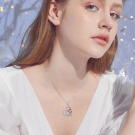 LWXIE Diamond Heart Necklace 925 Sterling Silver Sea Turtle Flamingo Fox Rose Flower Mushroom Frog Teddy Bear Gymnast Butterfly Feet Three Hearts Pendant Necklaces for Women Heart Jewelry Gifts,