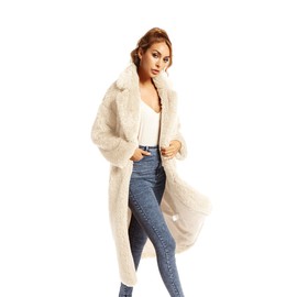 SUGAR POISON Women Faux Fur Winter Coats Comfort Warm Outerwear Open Front Long Cardigan Overcoat Jacket (Apricot, M)