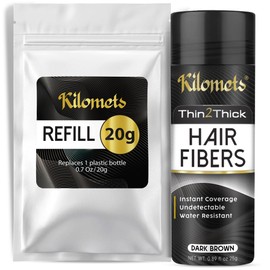 Hair Fibers 25g and Refill X1 (Dark Brown) - For Thinning Hair Bald Spots - Thicker Fuller Look Undetectable Fibers - Instantly Conceals Hair Loss in 15 Seconds - Both Women Men