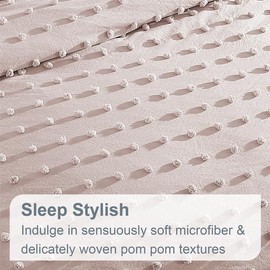 Swift Home Full/Queen Blush Comforter Set - Decorative Tufted Pom Poms Bedding Set - 3 Pieces Bed Linen, 1 Comforter and 2 Pillow Shams