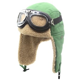 Cuhubyup Vintage Aviator Hat and Goggles Trooper Trapper Pilot Cap Fur Ear Flaps for Men Women(Green Hat)