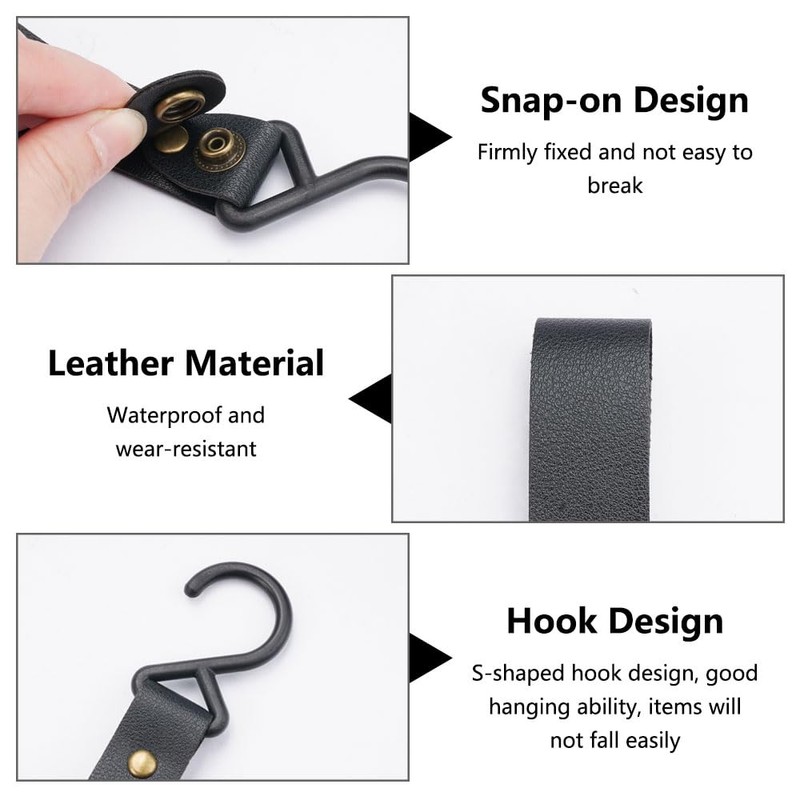 Pack of 8 S Hooks with Leather Loop, Hooks for