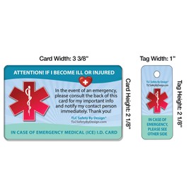 Medical ICE Alert in Case of Emergency I.D. Identification Plastic Wallet Card and Keytag with Emergency Contact Call List Card (Qty. 2)
