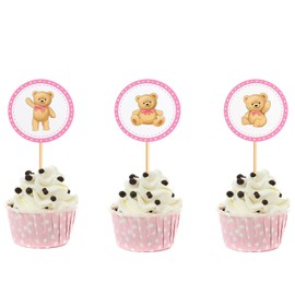 ZpiLkes 24PCS Bear Cupcake Toppers Cute Bear Cupcake Decorations for Bear Theme Party Kids Birthday Party Baby Shower Supplies