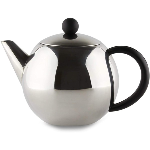 Café Ole Rondo ST-017X Stainless Steel Tea Pot Easy Pour Teapot with Infuser Basket 17oz 500ml, Black Bakelite Handle