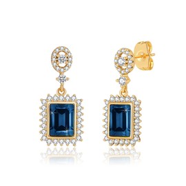 Austrian Crystal Rectangle Drop Dangle Earrings for Women Trendy 14K Gold Plated Hypoallergenic Jewelry (Dark Blue)