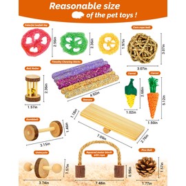 OVERTANG Hamster & Guinea Pig Toys - 18 Pcs Wooden Small Animal Chew Toys for Teeth - Rabbit, Chinchilla, Gerbils, Rats Exercise Accessories