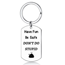 Funny Don’t Do Stupid Keychain Daughter Son Gifts From Mom Dad Graduation For Him Her Driver Safe Birthday Gifts (Have Fun Silver)