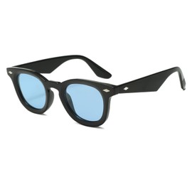 Long Keeper Round Polarized Sunglasses - Women Men Vintage Small Circle Sunglasses Retro Colorful Driving Travel Glasses (Black Blue)