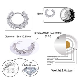TOPGRILLZ Gold Hoop Earrings 14K Gold Silver 5A+ Diamond Cubic Zirconia Hoop Huggie Earrings Cartilage Hypoallergenic Hoop Cuff Earrings For Men Women(Two Lateral Inlay Silver)