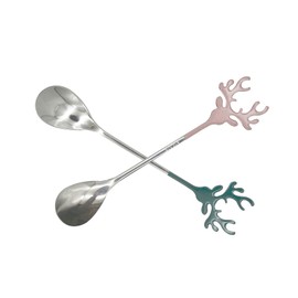 Pinenjoy 2Pcs Espresso Stirring Spoon 18/10(304) Stainless Steel Reindeer Antler Spoon 5.51inch Tiny Spoon for Christmas Gift Coffee Teaspoon Dessert Sugar Mixing