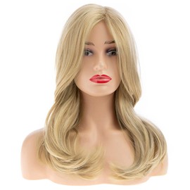 Baruisi Long Blonde Wigs for Women Synthetic Layered Wavy Cosplay Party Hair Wig
