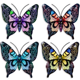 Pipilily 4 Pieces Metal Butterfly Wall Art Decor, Outdoor Indoor Fence Metal Wall Sculptures, Hanging Decoration for Garden Yard Living Room Bedroom Patio Balcony (Color Set 1)
