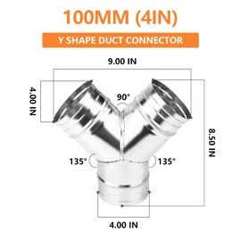 GASHER Duct Splitter 3 Way 4 inch Duct Hose Connector, Y Shape Duct Splitter, For Dryer Vent, Extractor Fan, Galvanized Steel Duct