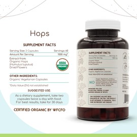 HerbEra Hops USDA Organic 120 Capsules | Natural Herbal Supplement | Certified Organic Vegetarian Capsules and Organic Hops (Humulus lupulus) Dried Flower (120 Capsules)