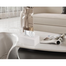 GOLRANLYE Tissue Box Cover Rectangular 9.8"(L) x 5.3"(W) x 4.3"(H) Refined Modern PU Leather Facial Tissue Dispenser Box Holder for Dresser Bathroom Decorative (Linen Beige)