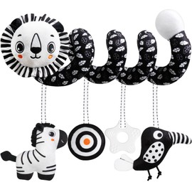 Baby Carseat Toy Black & White Rattle Spiral Hanging Activity Stroller Toy for Newborns Boys and Girls - Lion