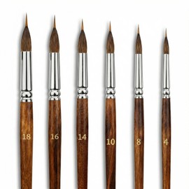 houlishu 6 Pcs Watercolor Brushes Set - Extended Needle Point Hybrid Sable & Synthetic, Fine Detailing for Watercolor Acrylic Gouache Ink Painting