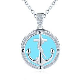Yumilok Women's Necklace 925 Silver Pendant Round Anchor Compass Zirconia Locket for Opening Pictures Photo