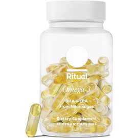 Ritual Omega 3 - Vegan - Science-Backed Dose of DHA & EPA Fatty Acids in 2:1 Ratio, Bioavailable, Brain and Heart Health Support, Minimal Burp-Back, Sustainably Sourced Microalgae, 30 Day Supply
