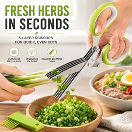 5-Blade Stainless Steel Herb Scissors for Kitchen Food Prep – Multi-Layer Vegetable Cutter for Scallions, Seaweed, Herbs & Garnishes
