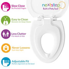 Mayfair NextStep2 Slow-Close Toilet Seat with Built-In Toddler Potty Training Seat, Removable, White, Elongated