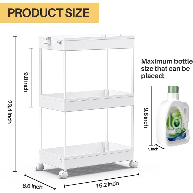 SPACEKEEPER Storage Rolling Cart, 3 Tier Laundry Room Organization Utility