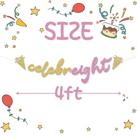 Celebr-eight Banner Gold & Pink Glitter, Funny 8th Birthday Party Decorations for Girls, Great to be 8 Decor, Eight Years Old Birthday Party Supplies