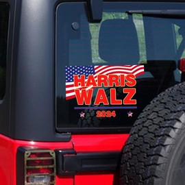 Kamala Harris Walz Car Decal Waterproof Kamala Car Window Bumper Sticker PVC Double-Sided Printed Harris Waltz 2024 Election Sticker for Vehicle Wall Laptop Car Decoration (US Flag Harris Walz)
