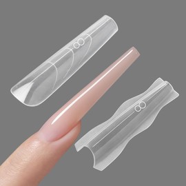 ESUOHYM 180 Pcs Sandwich Nail Forms Reusable Quick Nails Extension Mold for Builder Poly Gel,15 Sizes Long Coffin Bulider Dual Forms with Almond Shape Guide Lines Nail Art Tools Salon Home