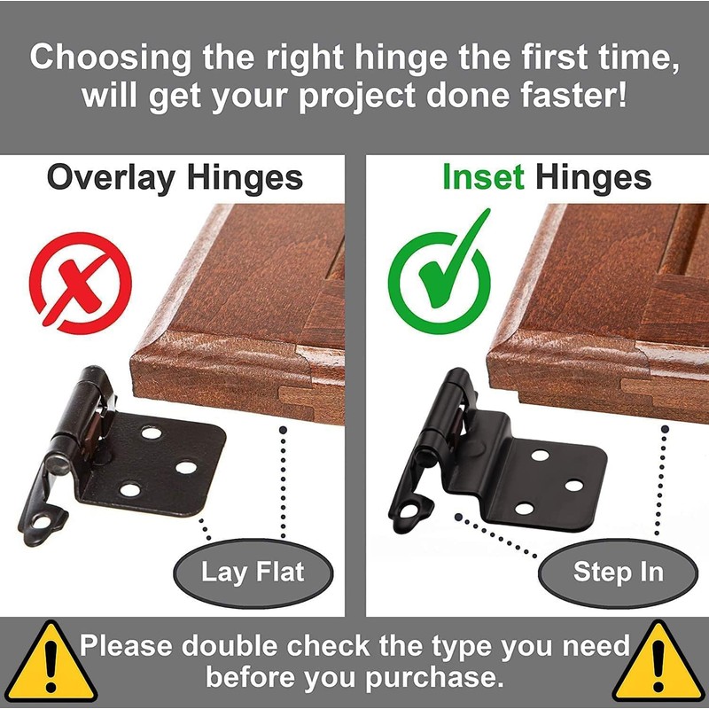 DecoBasics 3/8" Inset Cabinet Hinges Black (25 Pair -50 Pcs)