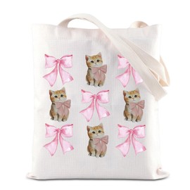 Coquette Cat Tote Bag Cat Lover Gift Soft Girl Gift Cat Owner Gift Cat Girlie Gift Coquette Aesthetic Gift Pink Bow Cat Gift (CA-CatBowToteBS)