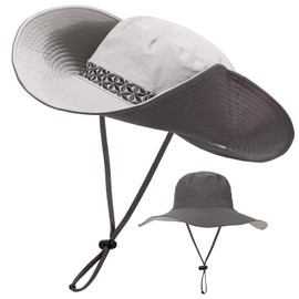 Waterproof Bucket Rain Hat for Women Wide Brim Reversible UPF50+ Cowboy Sun Embroidery Hat Men Packable Soft Floppy Beach Hat Light Grey