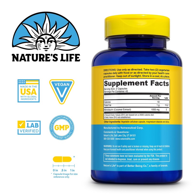 Nature's Life Monolaurin 1000 mg, Nourishing Monolaurin from Natural Raw