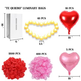 Te Quiero Lighted Letters Sign 17pcs Luminary Paper Bags 2200pcs Red Pink Artificial Rose Petals 48pcs Flameless LED Candle Tealight 15pcs Heart Balloons Romantic Night Valentine's Day
