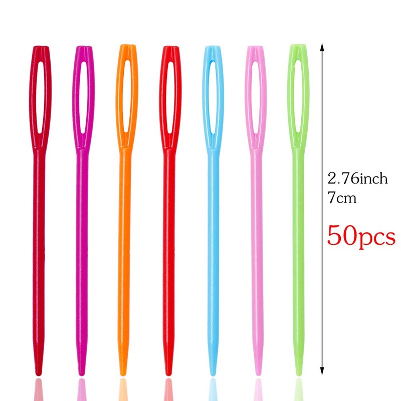 50 Pcs Large Eye Plastic Needles, 2.7inch/7cm Learning Needles, Yarn