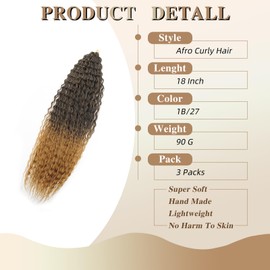 Deep Wave Twist Crochet Hair 18 Inch 3 Packs/Lot 90g/Pack Ocean Wave Crochet Braiding Hair Long Soft Deep Curly Braiding Hair for Boho Braids(1B/27#)