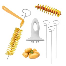 Kioiner Potato Spiral Cutter Set, Stainless Steel Tornado Potato Spiral Slicer Manual Slicer, Potato Twister with 4 Sticks for Potato Cucumber Carrot Fruit for Potato Tower Party BBQ Camping
