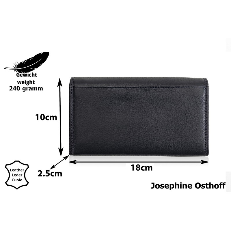 Josephine Osthoff Women's Leather Long Wallet with Clip Closure, Small