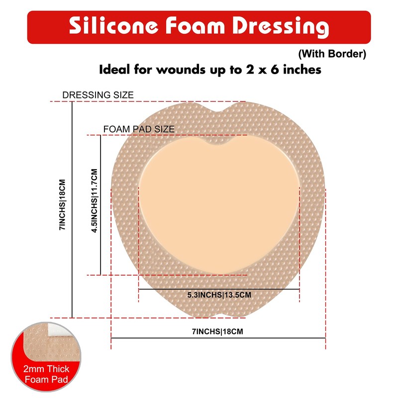 FRESINIDER 7"x7" (Pack of 10) Wound Silicone Sacral Foam Dressing