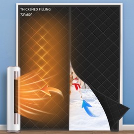 LIAMST Magnetic Thermal Insulated Door Curtain, Fit Door Size to 72''X80'', Center Opening, Durable Oxford Cloth&Thicken Polyester Fiber Fill, Weatherproof, Windproof, Soundproof, Weighted Bottm