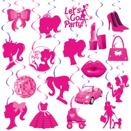 Hot Pink Girl Party Hanging Swirls Pink Party Swirl Ceilings Pink Princess Birthday Party Decorations for Girl Lady Theme Bachelorette Party Baby Shower Bridal Shower Wedding Party Supplies