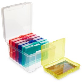 Paper Junkie Photo Storage Box - 4 x 6 in Clear Plastic & 6 Multicolor Inner Cases - Snap-Close Photo Storage Containers & Sticker Box