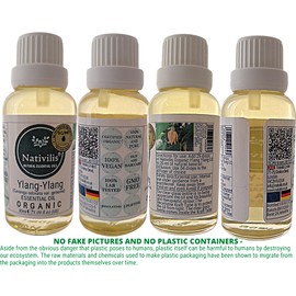 Nativilis Organic Ylang Ylang Essential Oil Cananga odorata var. genuina regulates oil production, soothing growth of the skin, moisturises antibacterial Copaiba aromatherapy