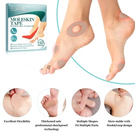 Tiuedu 132PCS Moleskin Adhesive Pads for Feet, Flannel Adhesive Pads, Blister Prevention Padding Avoid Skin Blister, Foot Protection for Heels (12 Sheets)