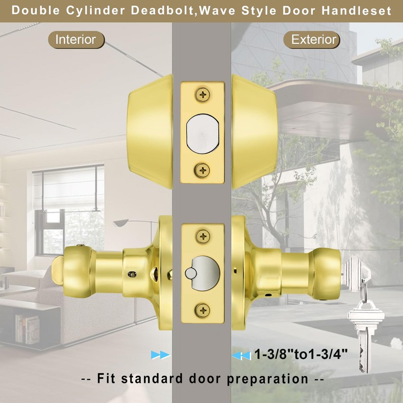 Brotima 3 Pack Exterior Door Lock Set, Double Cylinder Deadbolt