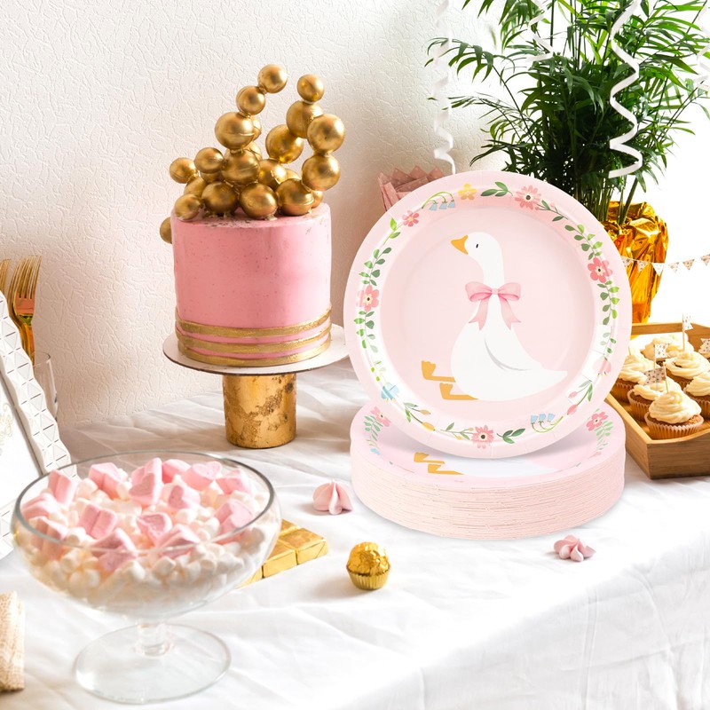 FYSUIMU Silly Goose Paper Plates Disposable Plates Pink Bow Goose