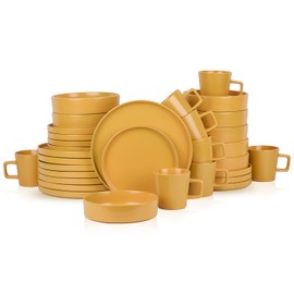 Stone Lain Cleo Modern Stoneware 32-Piece Dinnerware Set, Plates and Bowls Set, Pasta Bowls, Dish Set Service For 8, Yellow